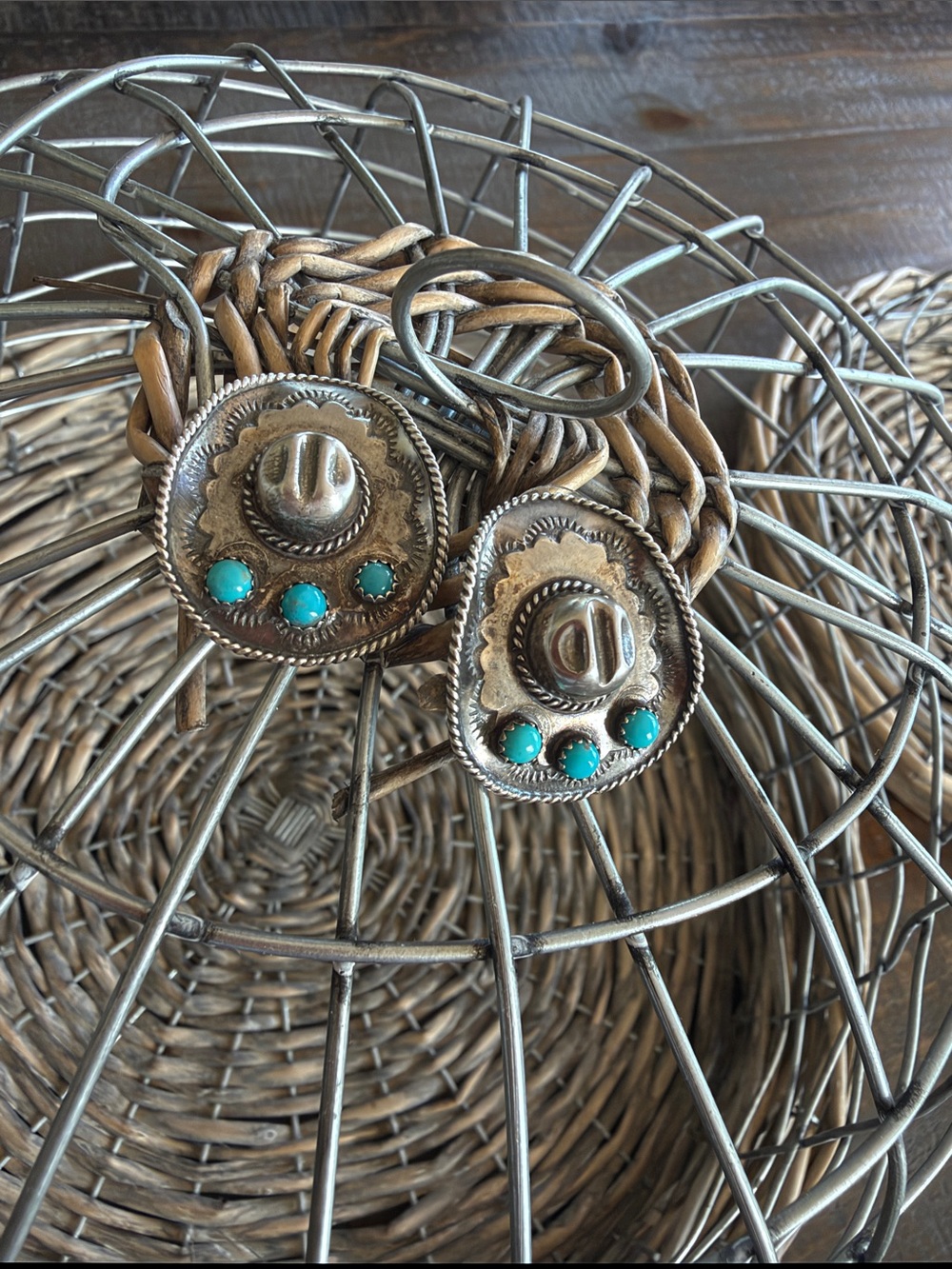 Navajo Turquoise Sterling Silver Hat Earrings